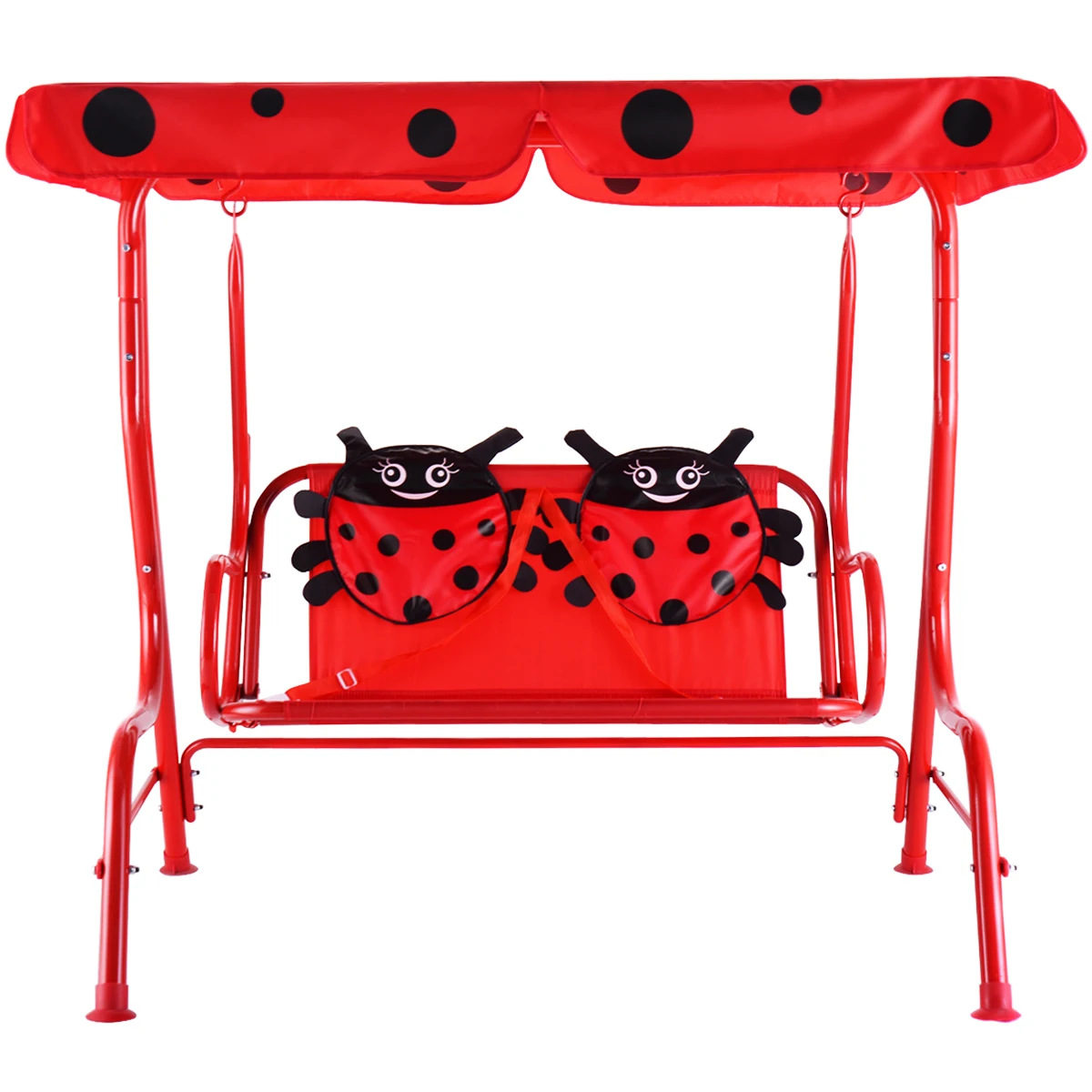 Costway Kids Patio Swing Chair Children Porch Bench Canopy 2 Person Yard Furniture red | Swings