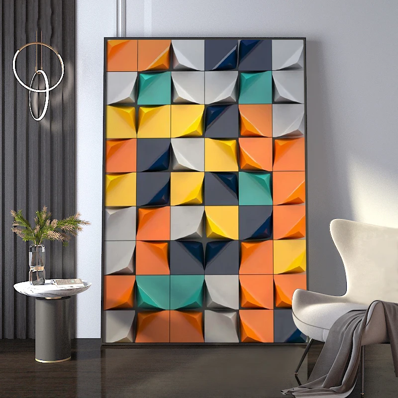 

Abstract Colorful Solid Geometry Canvas Painting Modern Nordic Luxury Wall Art For Porch Corridor Home Room Decoration Cuadros