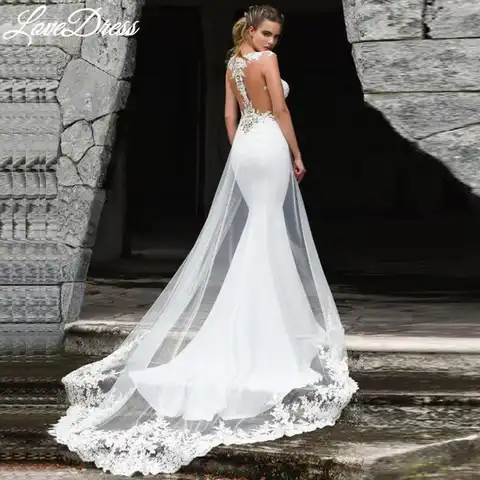 LoveDress Mermaid Wedding Dress 2023 Sexy See Through Back Sleeveless Lace Appliques Wedding Gowns For Bride Vestidos De Noiva