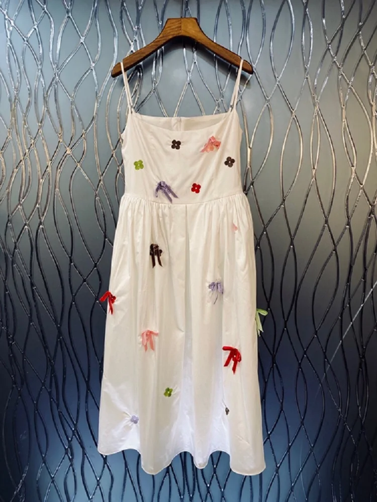 

Женское длинное платье из 100% хлопка, повседневное белое Клубное платье макси на бретелях-спагетти без рукавов с цветочной вышивкой, весна-л...