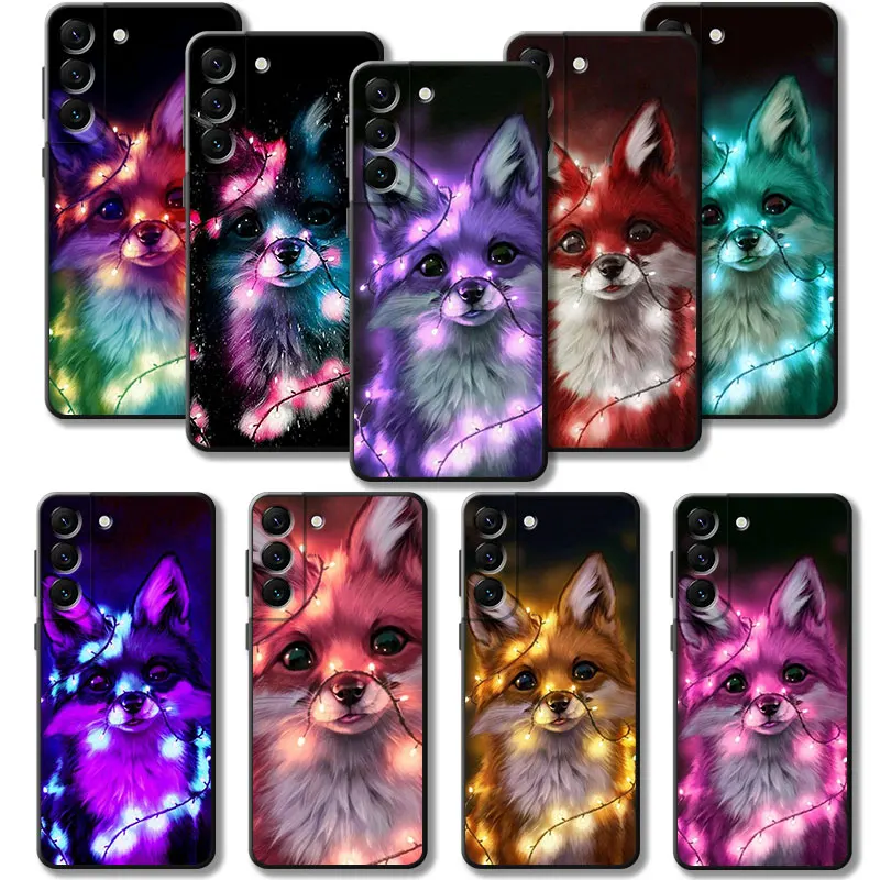 

Cute Animals Fox Colorful Lights Phone Case For Samsung Galaxy S23 S22 S21 S20 FE Ultra S10 S9 S8 Plus Note 20Ultra 10Plus Cover