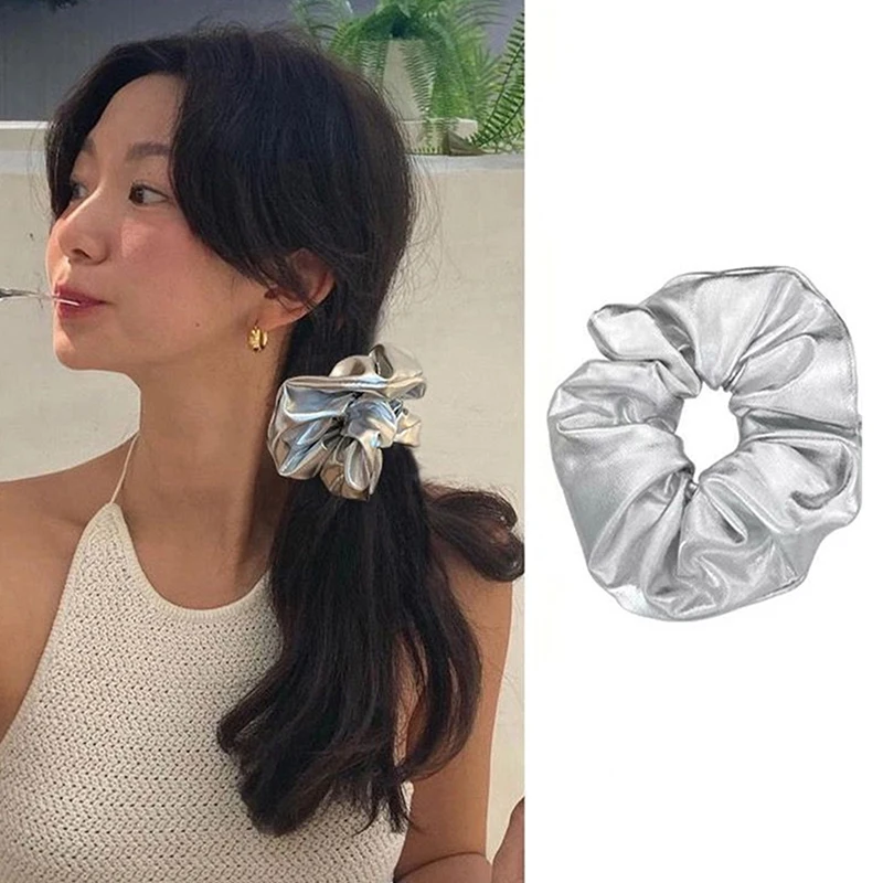 Металлические резинки для волос Y2k серебристого цвета Милые простые эластичные