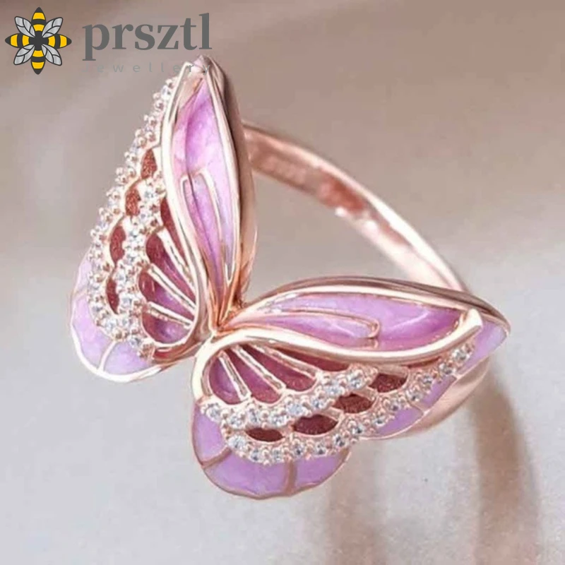 Женское Винтажное кольцо в виде бабочки розовое Корейском стиле ювелирное