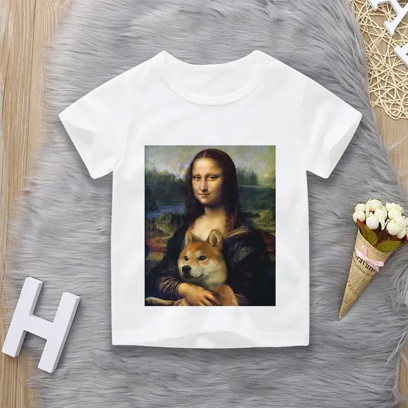 Детская Футболка С Милым Летним Дизайном Рисунком Моны Лизы И Улыбкой