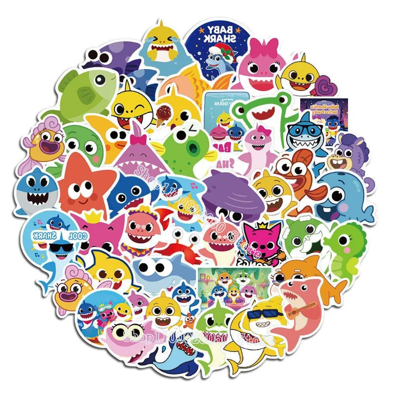 50pc Baby Shark Stickers Kawaii Skateboard Bicycle Guitar Laptop Kids Waterproof Travel Classic Toy Cool Decals Sticker Gift - купить по