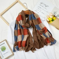 autumn and winter new cotton and linen scarf female south korea dongdaemun retro elegant plaid silk scarf long scarf shawl