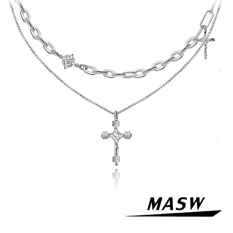 

MASW оригинальный дизайн 2023 модные новые ювелирные изделия крутой крест кулон ожерелье для женщин девушек Подарок толстое посеребренное чувство