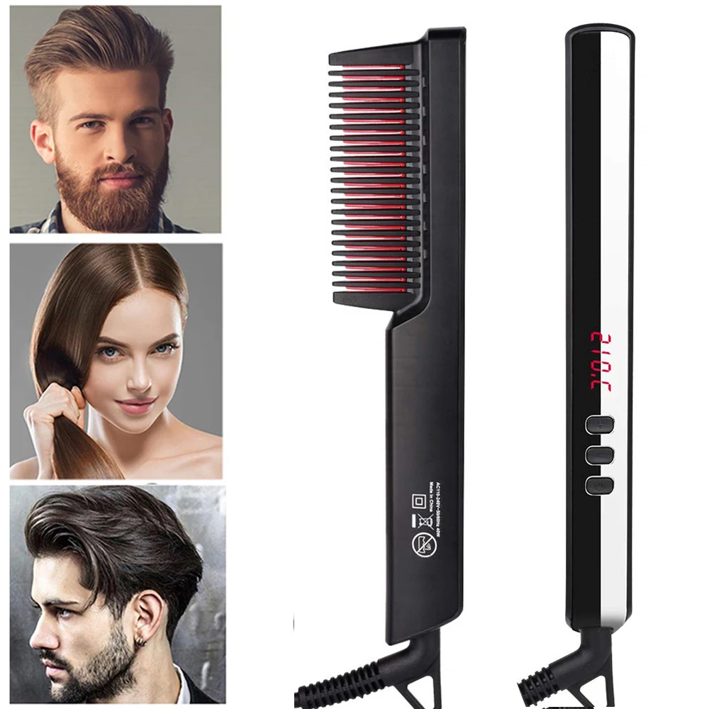 

Beard Straightener Comb Brush for Men Anti-Scald Hair Style Beard Straightening Brush Portable Hair Combs Quick Electric Heated