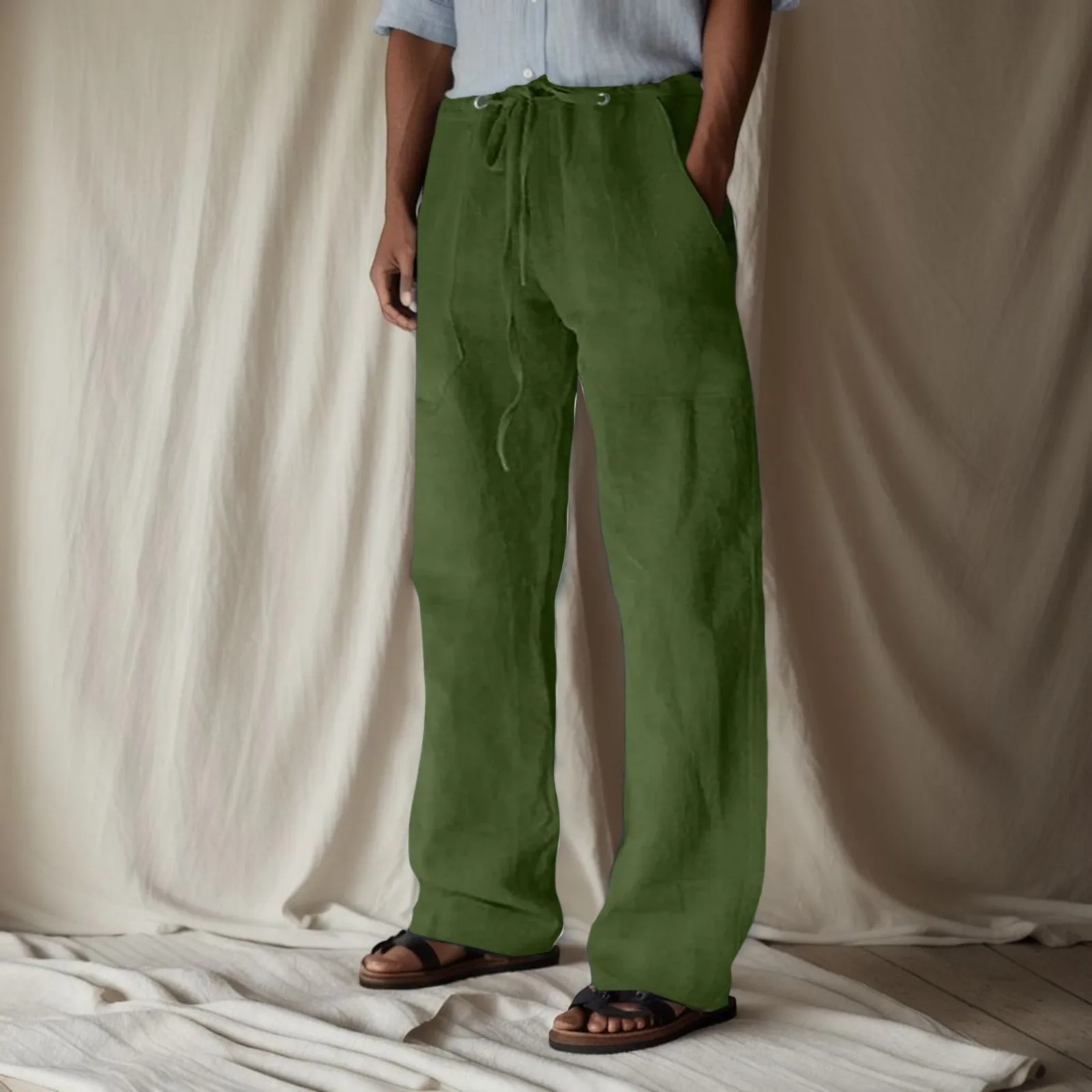 

Cotton Long Trousers Solid Color Slacks Straight Leg Bottomwear Wide Legs Men's Pants Appears Thin Streetwear Pantalones Hombre