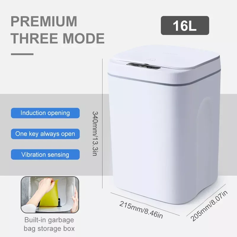 

16L/12L Smart Trash Can Automatic Sensor Dustbin Waste Bin Waterproof Wastebasket For Kitchen Bathroom Recycling Trash