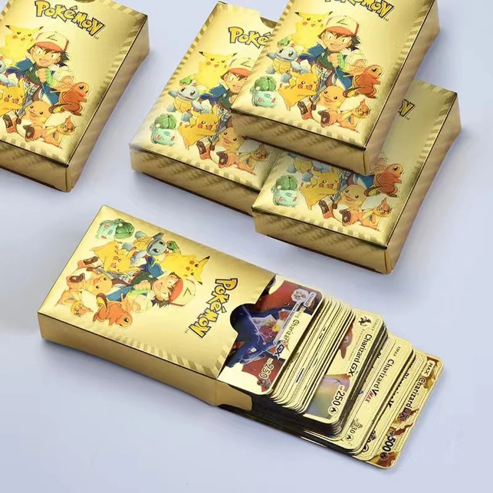 Карты Pokemon Gold Vmax GX 27-54 шт./компл. энергетическая карта Charizard Pikachu редкая коллекция