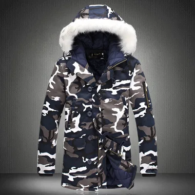 New Autumn/Winter 2022 Camouflage Large Fur Collar Medium Length Padded Coat Coat Men's Fashion Padded Coat Thickened
