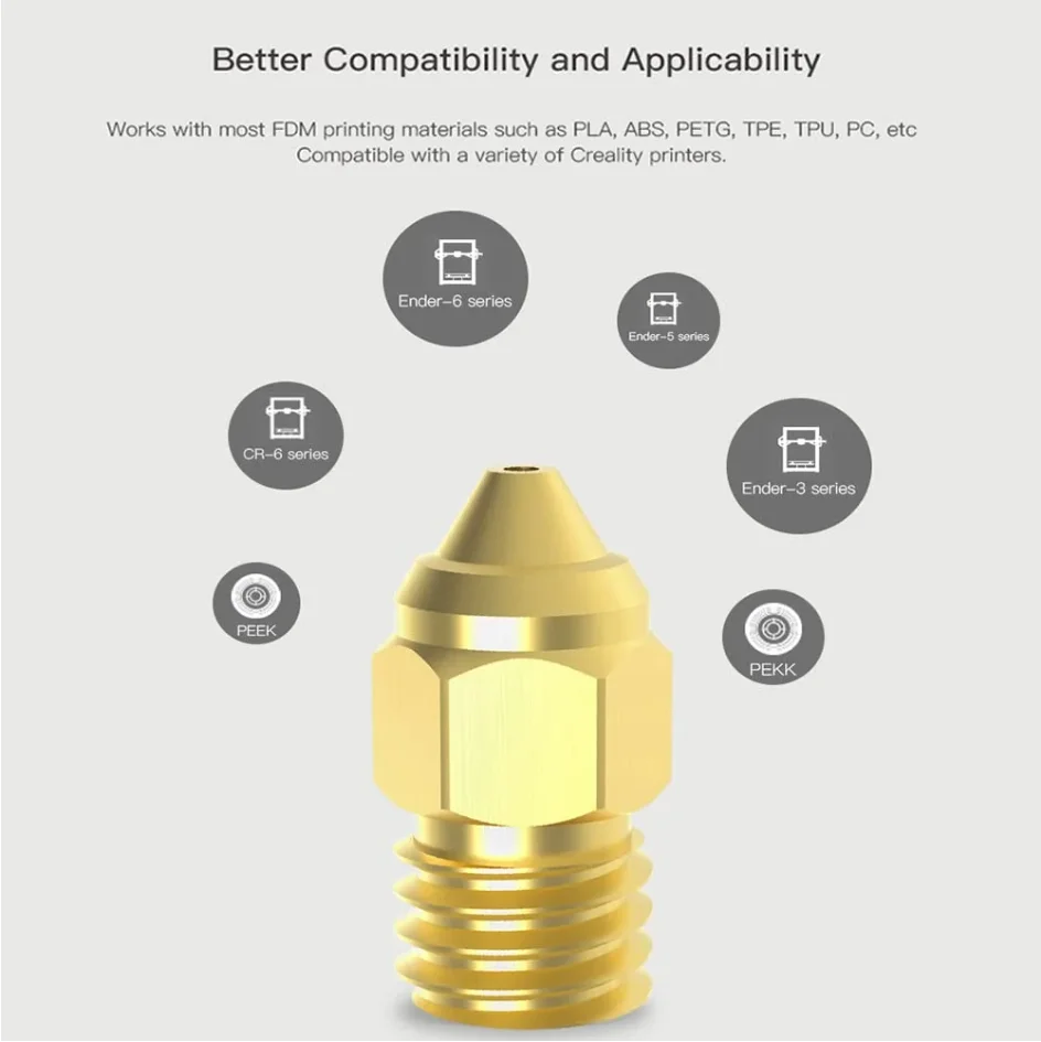 Фото Сопла CREALITY MK8 для сопла CR 6 SE CR5 Pro/Ender 3 S1 pro/CR10 V2/Ender5 Сопло 0,2/0,4/0,6/0,8 мм, латунь, медь, твердый №2