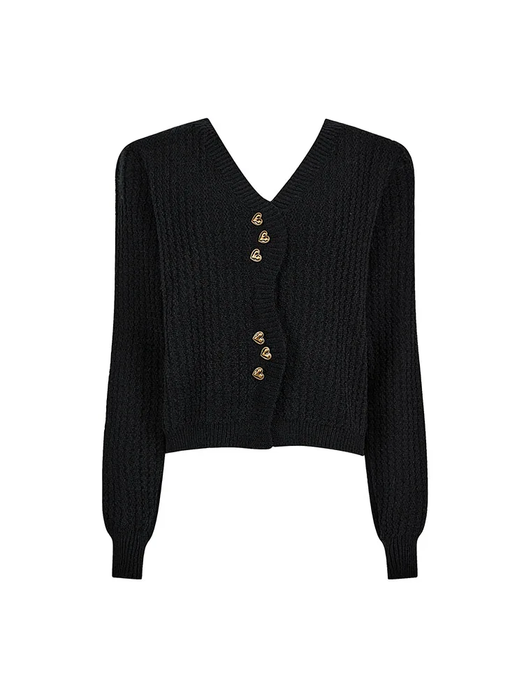 Французский элегантный вязаный кардиган тонкий женский однобортный однотонный