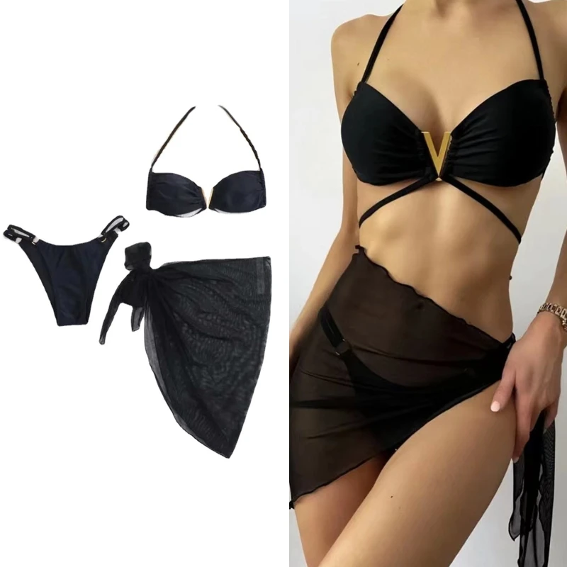 

Купальник-бикини пуш-ап женский со шнуровкой, пикантный купальник из трех предметов, купальный костюм, пляжная одежда, Прозрачная Обложка ...