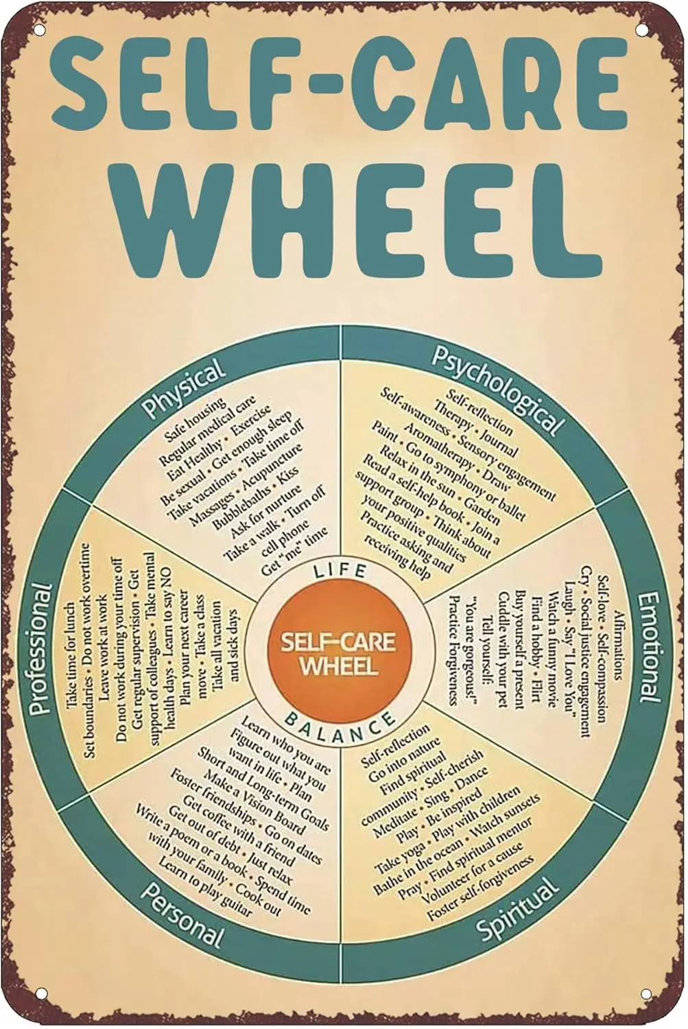 Self-cre Wheel Rustc Metl Tn Sgn Self Cre rt Chrt плакат Mentl Helth Feelngs Prnt Therpy Counselng Se