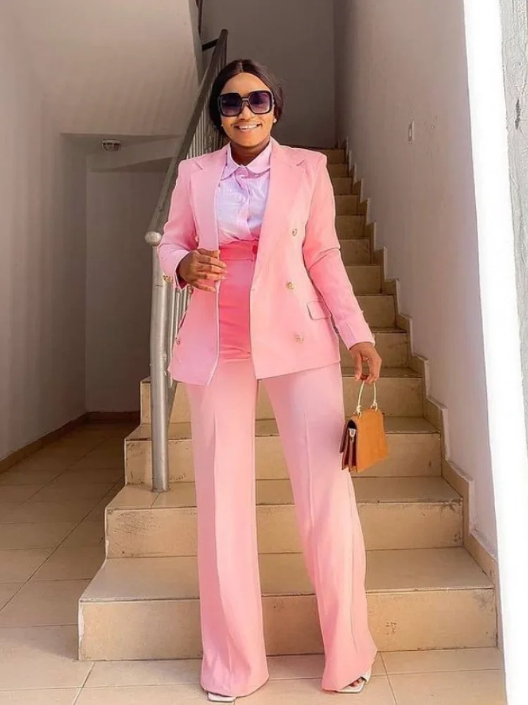 Women Elegant Blazer Sets Buttons White Wide Leg Pant Suits Fashion Professional Party Office Business Outfits Single Pack 2023