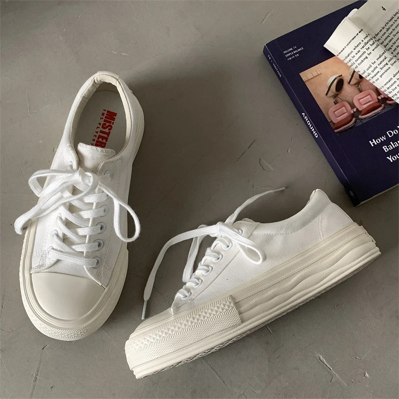 

Кеды женские на платформе, Вулканизированная плоская подошва, дизайнерские холщовые кроссовки, на шнуровке, черные, для студенток