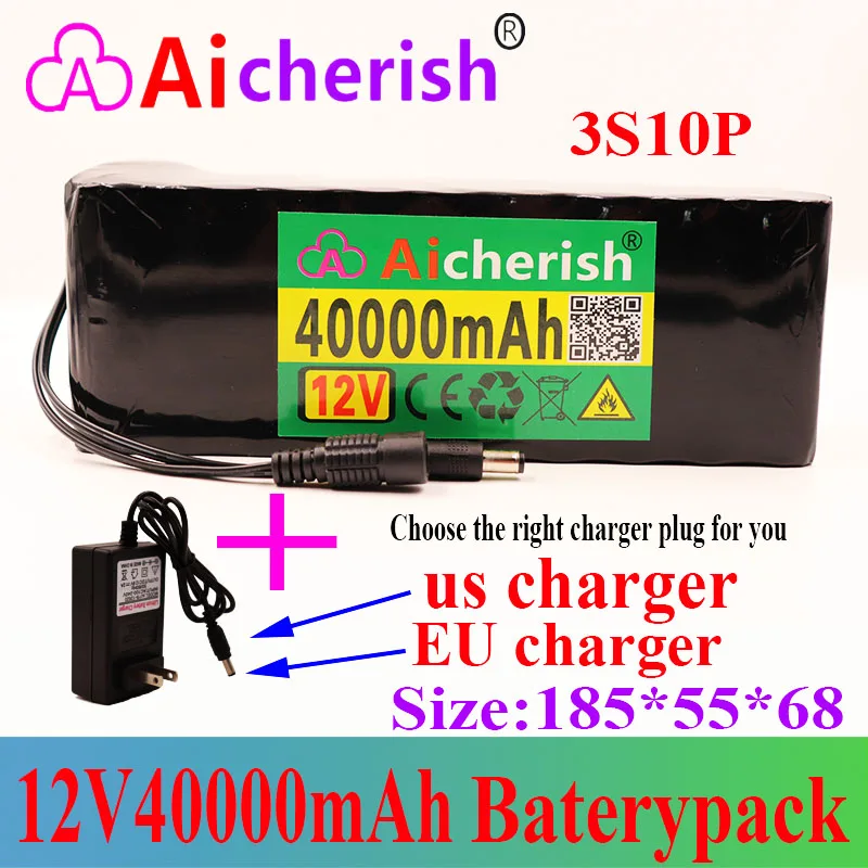 

18650 Battery 12v40Ah 40000Mah 3S10P High Power Li-Ion Batterij 12.6V Charger Voor Lnverter Xenon Lamp Zonne-straat Licht