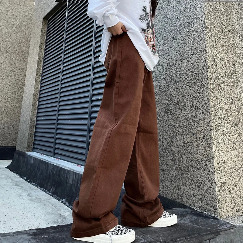 Streetwear Men 2022 New Pattern Recreational Coffee Pants Straight Cylinder Comfortable Loose Jeans Autumn and Winter Female