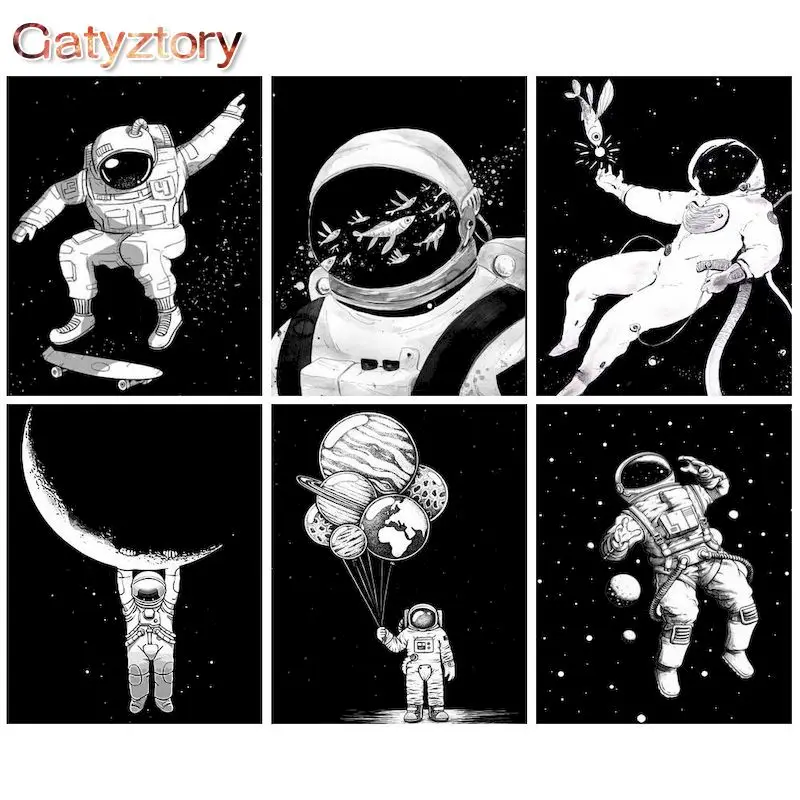 

GATYZTORY Astronaut Painting By Numbers With Frame Acrylic Paint By Numbers Handpainted On Canvas With Numbers For Home Diy Gift