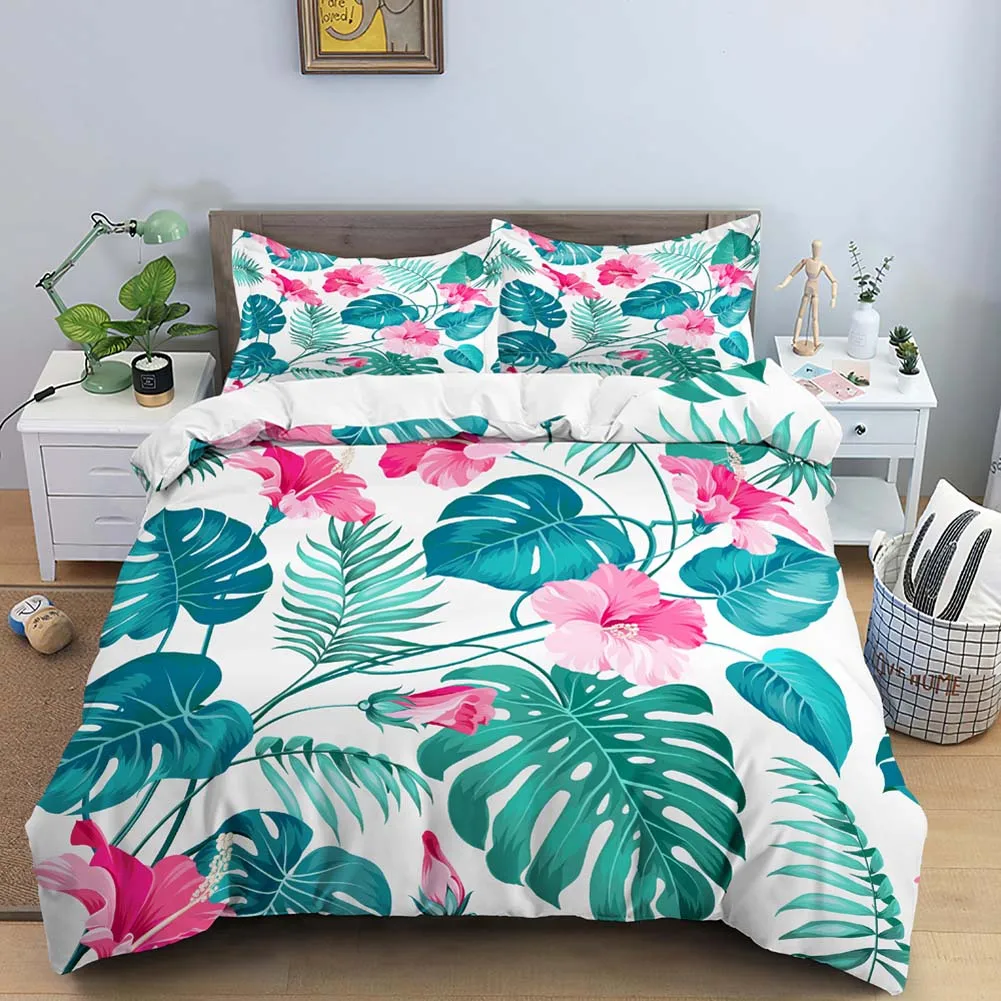 Трехмерный набор тропических искусств пододеяльник с цветочным рисунком на