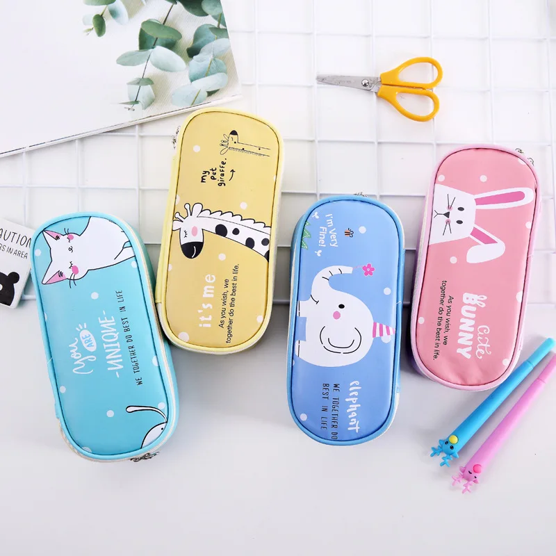 

2022 Hot Kawaii Koreans Style Cartoon Stationery Box High Capacity Stationery Bag Leather Pu Student Supplies Stationery Gifts