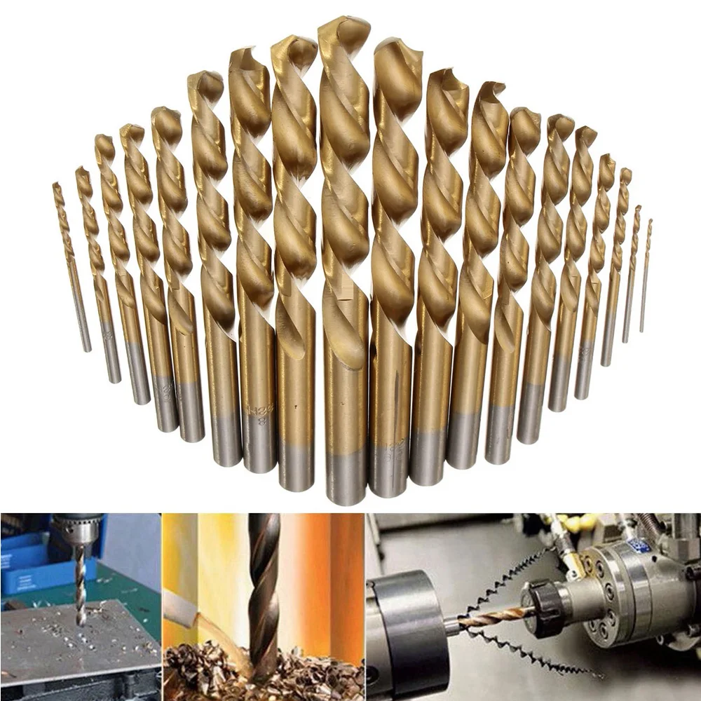 

19pcs Manual Twist Drill Bits Titanium Coated HSS High Speed Steel Drill Bit Sets Tool 1mm - 10mm for Woodworking Wood Drilling