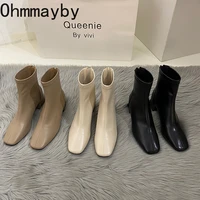 autumn thin ankle boots for women 2022 square toe elegant short boots soft leather lady office fashion mid heel 5cm shoes