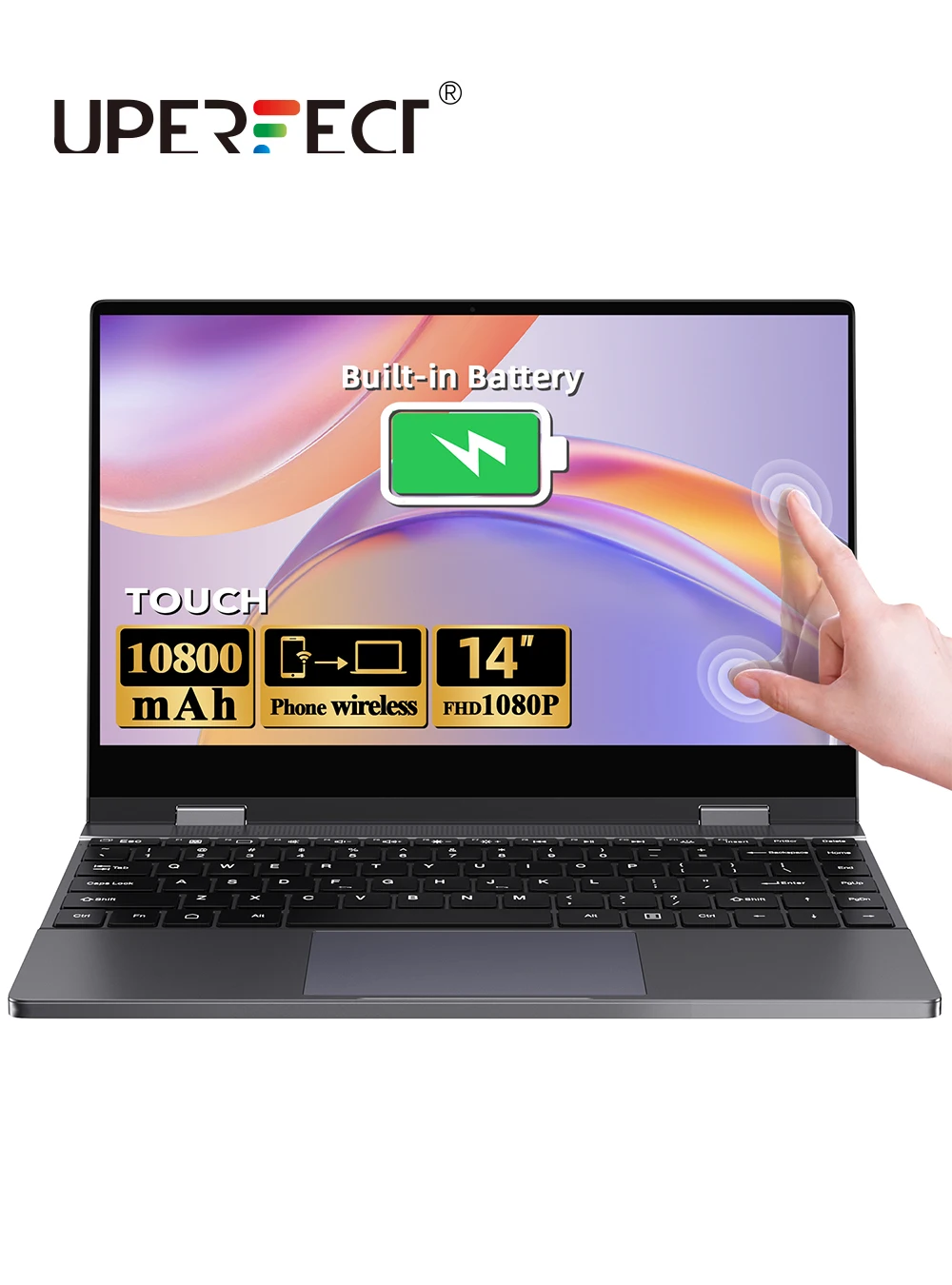 Беспроводной портативный монитор UPERFECT X 14 Pro Lapdock Dex с клавиатурой и встроенной батареей 10800 мАч, 10-точечный сенсорный экран HDR IPS