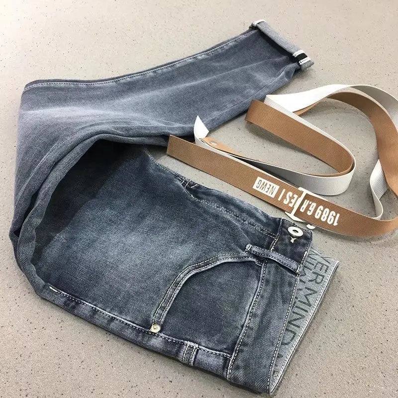 Синие джинсы высокого качества 2022 мужские дорогие вышитые корейские облегающие