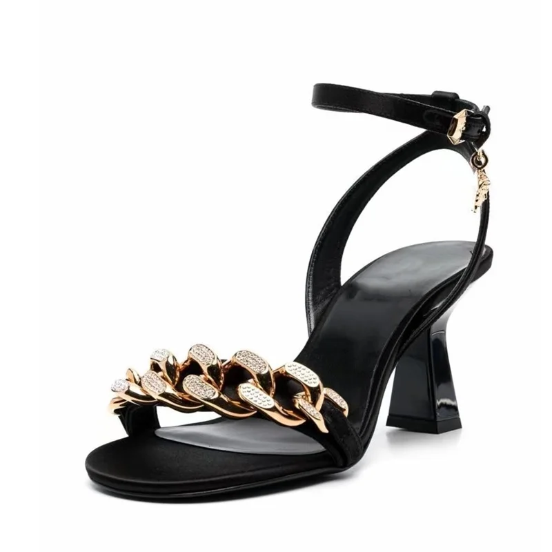 new fashion brand summer shoes luxury satin women's sandals leather dress shoes thick high heels wedding platform beach sandals