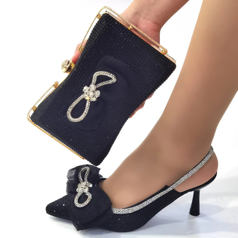 

Сандалии черные, итальянские туфли с подходящей сумкой для женщин, итальянская женская Высококачественная африканская Свадебная обувь и сумка