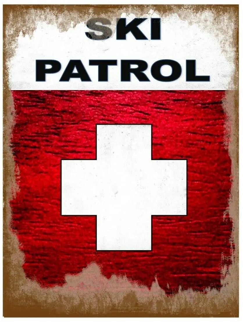 

ZMKDLL Art Ski Patrol Novelty Metal Wall Sign Skiing Pub Sign Ski Slopes Sign Ski Metal Sign Indoor Metal Wall Panel Retro