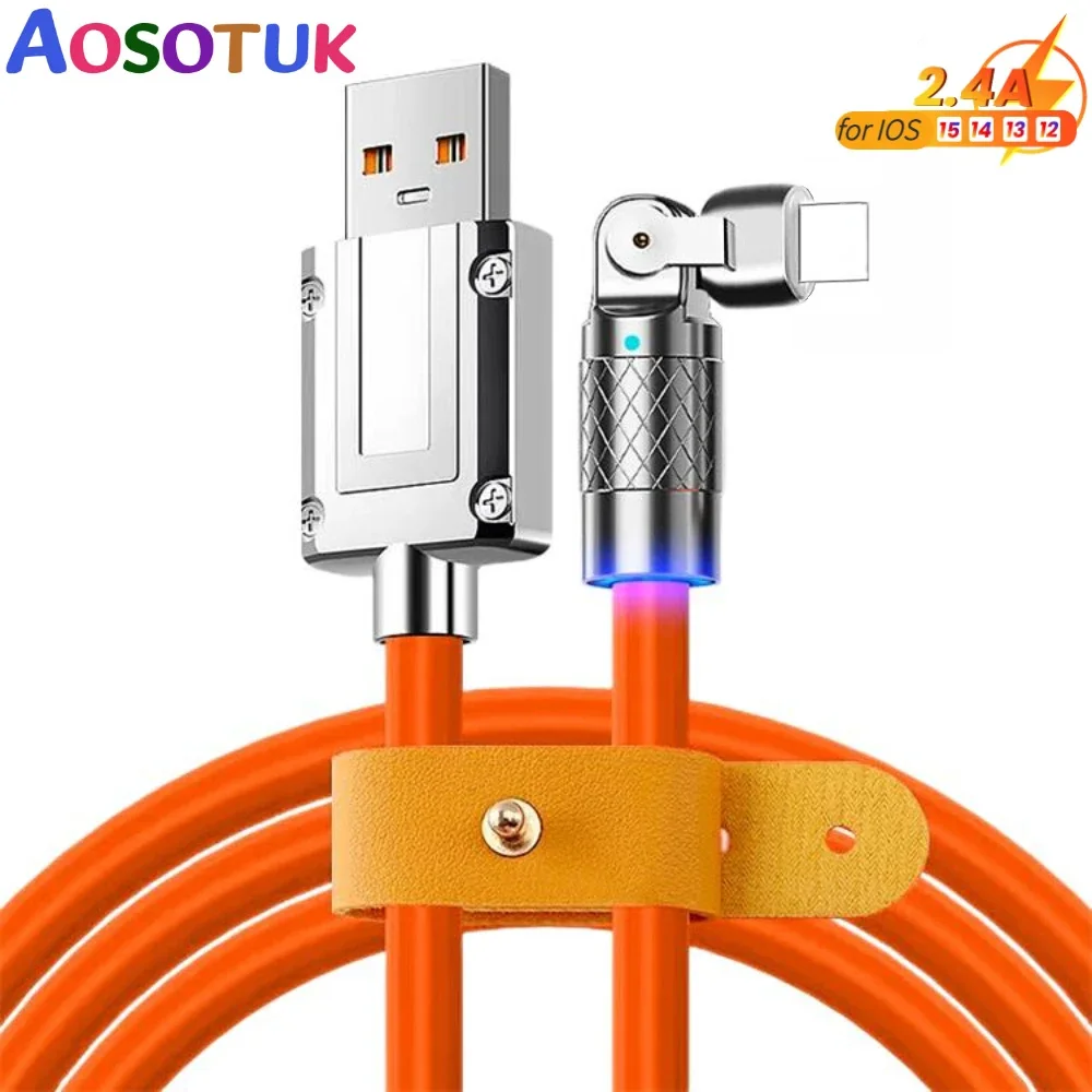 

Вращающийся на 180 ° USB-кабель для быстрой зарядки iPhone, зарядное устройство, шнур для передачи данных, провод, ультратолстый кабель для iPhone 14 13 12 Pro Max