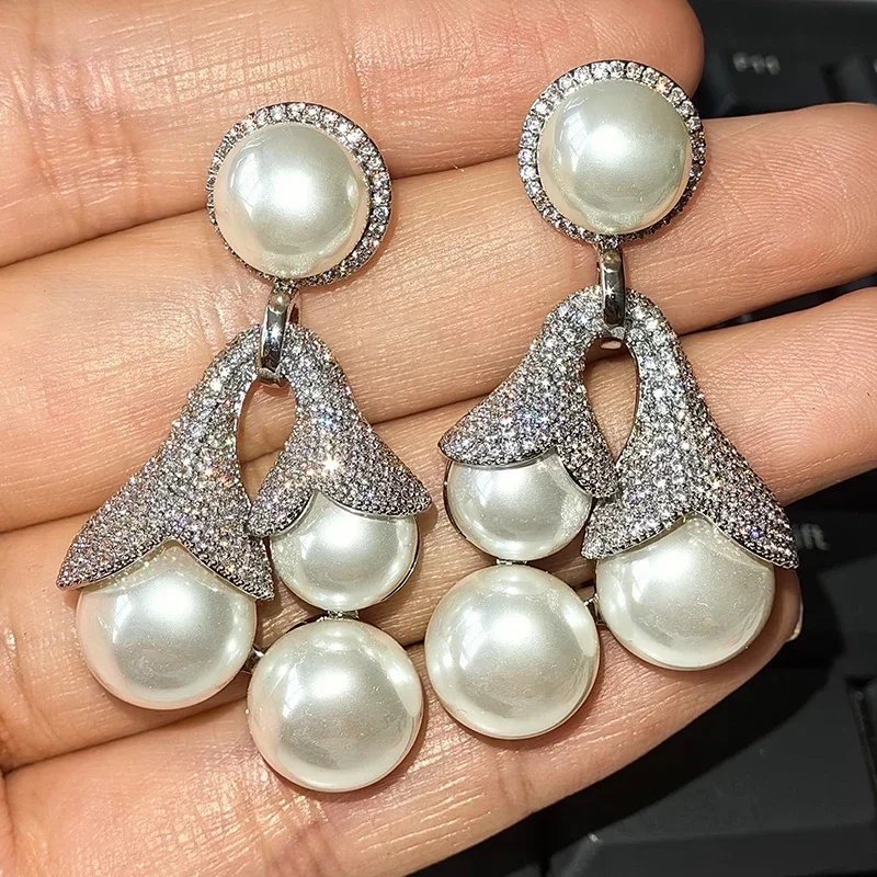 Элегантные жемчужные Висячие серьги для женщин роскошные ювелирные изделия