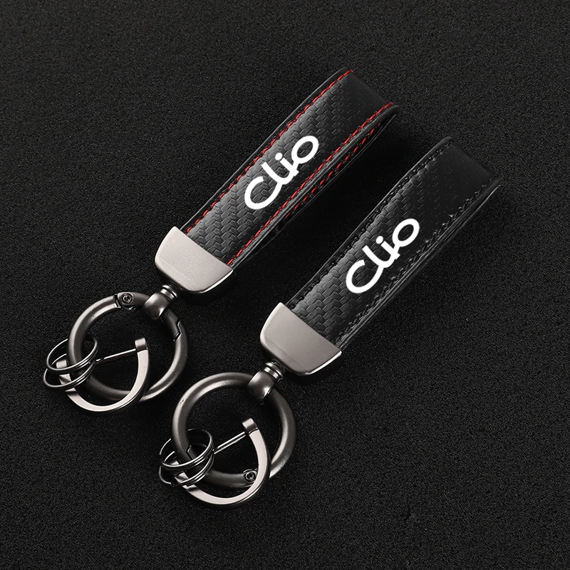 

Leather car keychain Horseshoe Buckle Jewelry for Renault Clio 2 3 4 5 MK2 MK3 MK4 Car with logo Accessories