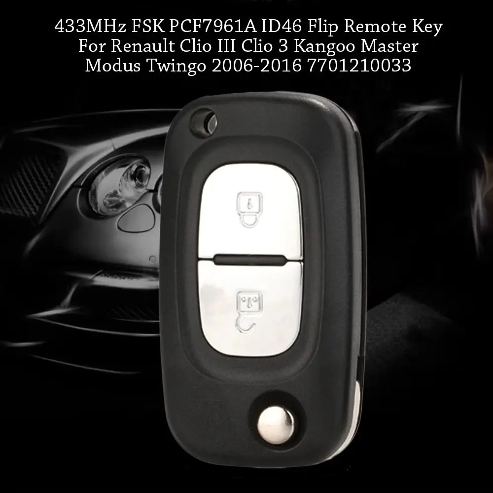 

Аксессуары для выкидного дистанционного ключа ID46, 2 кнопки, 433 МГц, дистанционный ключ FSK PCF7961, автомобильный дистанционный ключ для Renault Clio