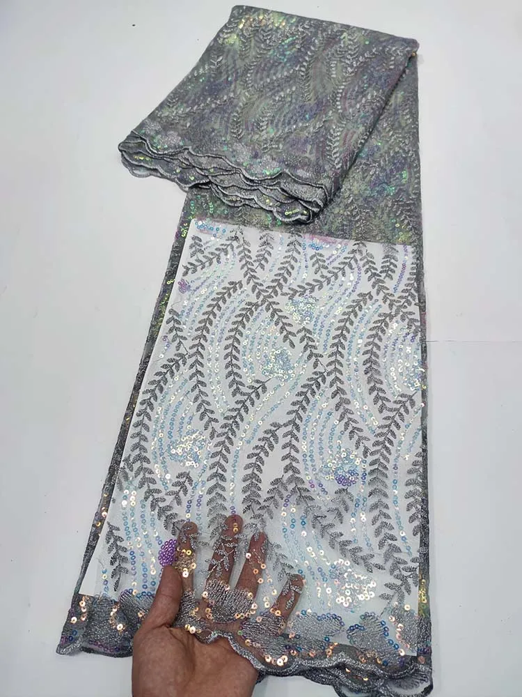 

Серая нигерийская кружевная ткань с блестками для свадьбы 2022 Высококачественная Вышивка Тюль французское Сетчатое кружево африканская Кр...