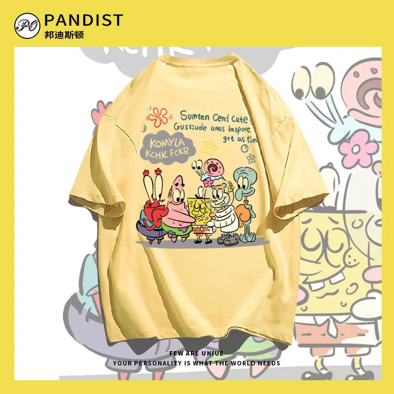 

Kawaii футболка губка Погремушка мультфильм хлопок дышащая печать мужчины и женщины свободные с коротким рукавом Игрушки для мальчиков подар...