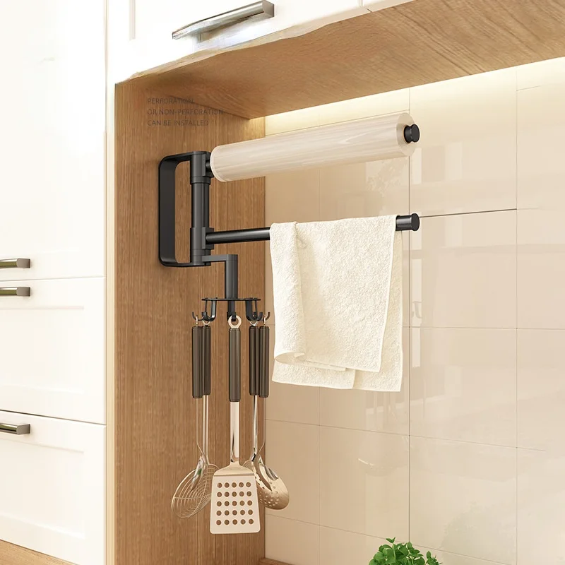 

Kitchen Space Perforation-free Wall Mounted Black Kitchen Supplies Storage Knife Holder Shelf Hanger kitchen accessories