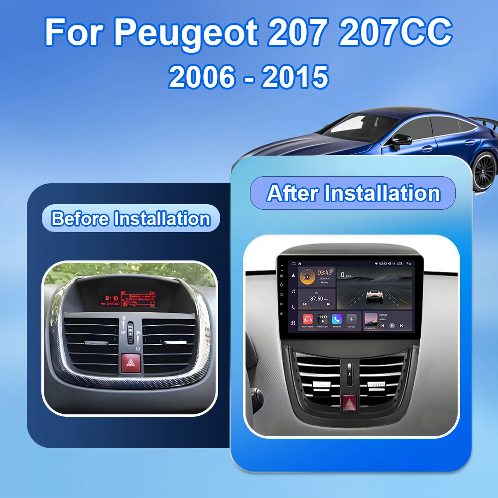 Фото Android 16 для автомобильной магнитолы Peugeot 207 207CC 2006-2015, мультимедийный видеоплеер, Carplay, Bluetooth, Mirror Link, 8-ядерный процессор, Wi-Fi, 4G, DVD, BT №2