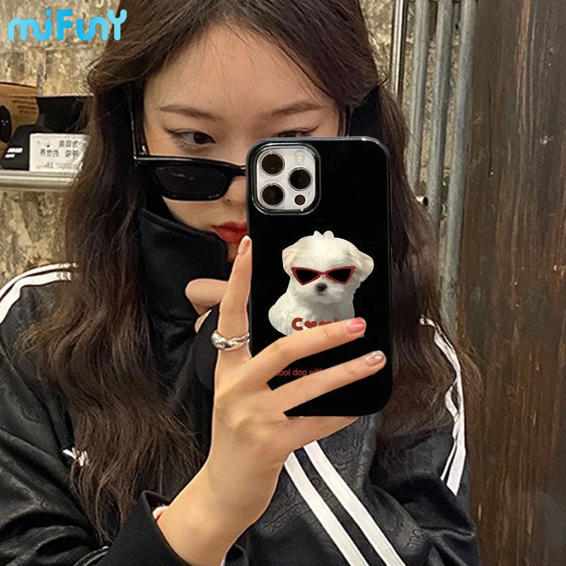 

Mifuny Cute Phone Case 14Pro Funny Dog Gloss Black Phone Case for IPhone11 12 13Pro Fashion Shockproof Back Soft Phone Cover