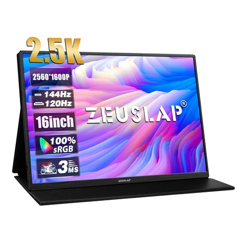 ZEUSLAP 16 "2,5 K 144hz портативный монитор 2560*1600 16:10 100% sRGB 500Cd/м² дорожный игровой дисплей для ноутбука переключатель ps4 ps5 Xbox