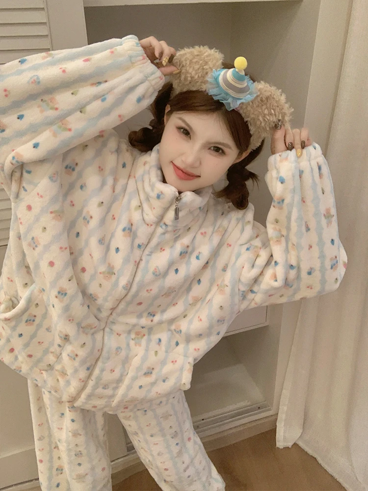 Coral Fleece Pajamas for Women Winter Fleece-lined Thickened 2024 New Flannel Autumn and Warm Homewear