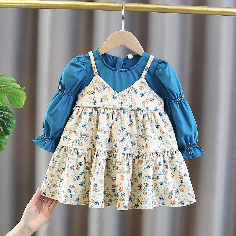 

Spring Autumn Children Sweet Bow Princess Dress Baby Girls Long Sleeve Brim Floral Dress Kids Baby Girl Cloths
