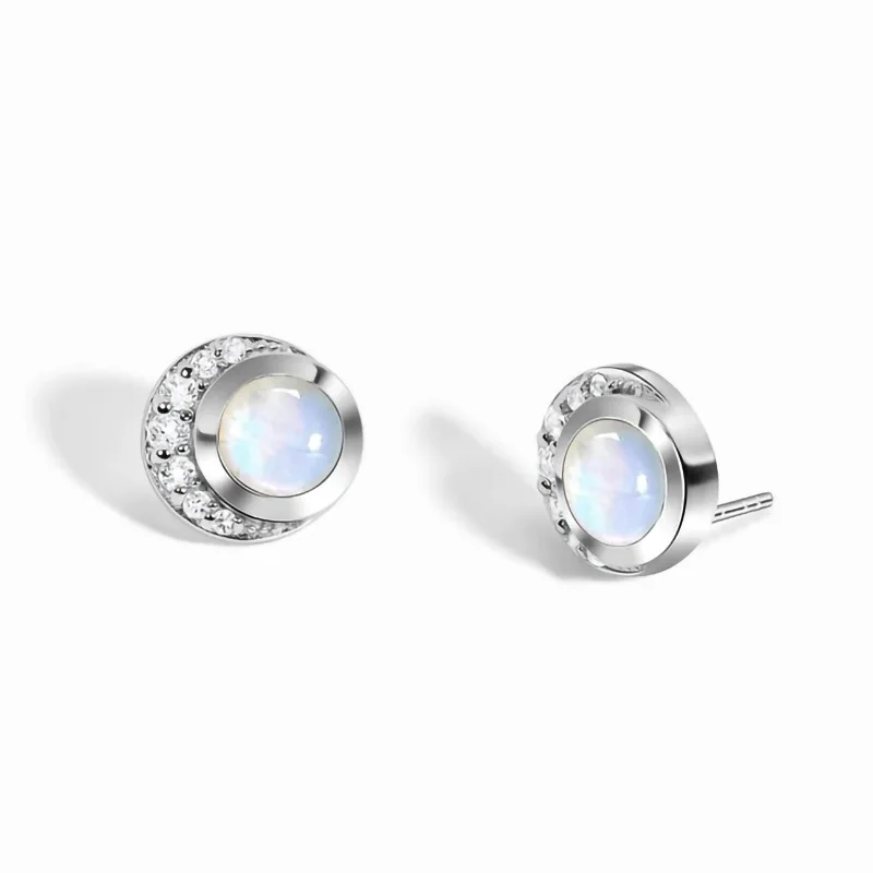 

South Korea new sterling silver S925 moonstone Earrings for Women niche design all-match light luxury exquisite earrings