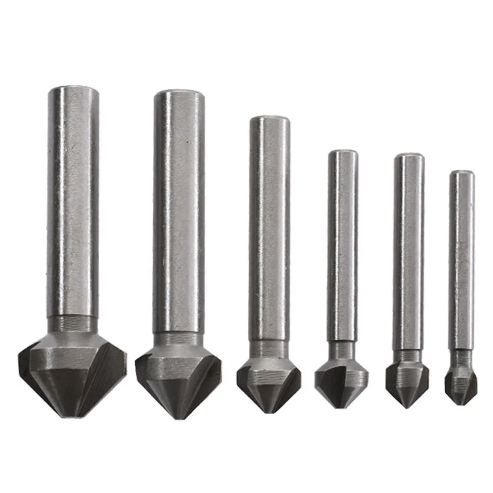 

Round Shank 6pcs 3 Flute HSS Countersink Drill 90 Degree Countersink Chamfering Tools Wood Steel Chamfer Cutter 6.3-20.5MM