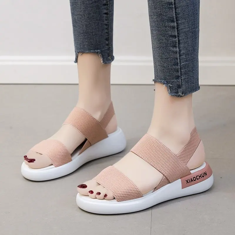 

Women's Summer Sandals 2022 New Student Outdoor Beach Soft Slip Non-Slip Female Sandal Peep Toe Knitted for Ladies Casual Shoes