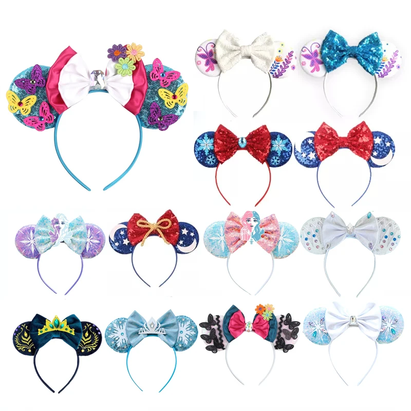 Fashion Mickey Minnie Ears Headband Star Moon Mouse Party Leopard Hairband Kids Sequin Bow Female Hair Accessories